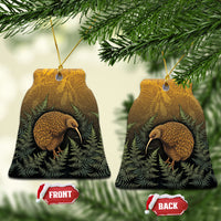 New Zealand Kiwi Bird Ceramic Ornament Silver Fern Mix Maori Pattern LT05 Bell Flake Brown - Polynesian Pride