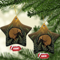 New Zealand Kiwi Bird Ceramic Ornament Silver Fern Mix Maori Pattern LT05 Star Brown - Polynesian Pride