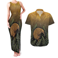 New Zealand Kiwi Bird Couples Matching Tank Maxi Dress and Hawaiian Shirt Silver Fern Mix Maori Pattern LT05 Brown - Polynesian Pride