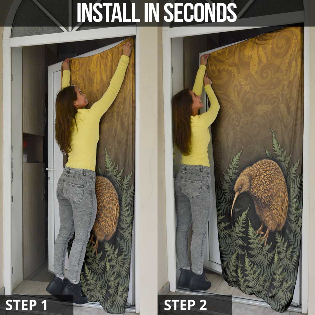 New Zealand Kiwi Bird Door Cover Silver Fern Mix Maori Pattern