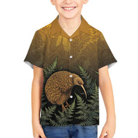 New Zealand Kiwi Bird Family Matching Mermaid Dress and Hawaiian Shirt Silver Fern Mix Maori Pattern LT05 Son's Shirt Brown - Polynesian Pride