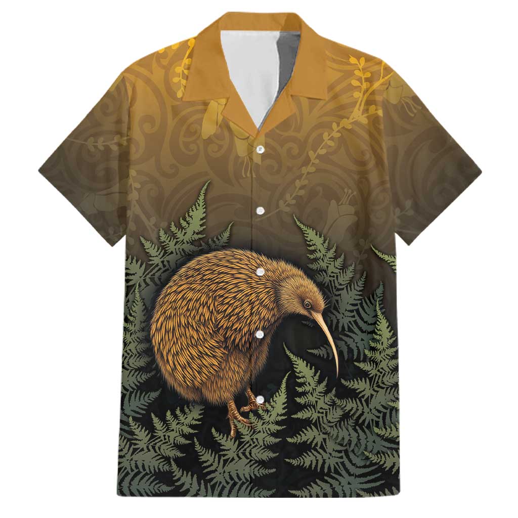 New Zealand Kiwi Bird Family Matching Off The Shoulder Long Sleeve Dress and Hawaiian Shirt Silver Fern Mix Maori Pattern LT05 Dad's Shirt - Short Sleeve Brown - Polynesian Pride