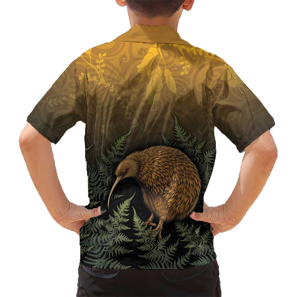 New Zealand Kiwi Bird Family Matching Off Shoulder Maxi Dress and Hawaiian Shirt Silver Fern Mix Maori Pattern LT05 - Polynesian Pride