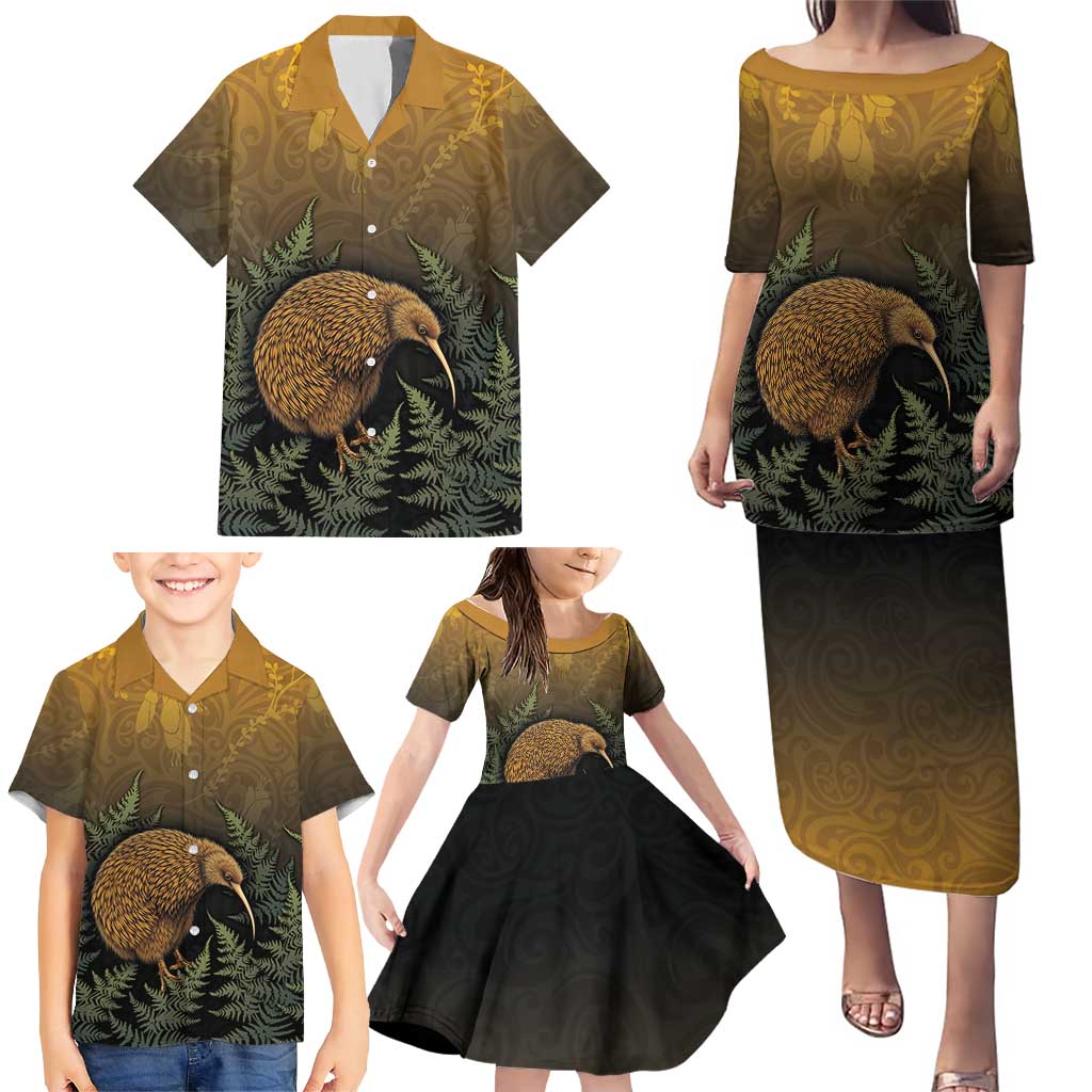 New Zealand Kiwi Bird Family Matching Puletasi and Hawaiian Shirt Silver Fern Mix Maori Pattern LT05 - Polynesian Pride