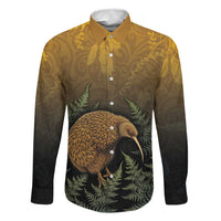 New Zealand Kiwi Bird Family Matching Short Sleeve Bodycon Dress and Hawaiian Shirt Silver Fern Mix Maori Pattern LT05 Dad's Shirt - Long Sleeve Brown - Polynesian Pride