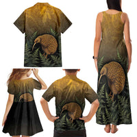 New Zealand Kiwi Bird Family Matching Tank Maxi Dress and Hawaiian Shirt Silver Fern Mix Maori Pattern LT05 - Polynesian Pride