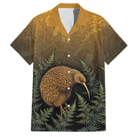 New Zealand Kiwi Bird Family Matching Tank Maxi Dress and Hawaiian Shirt Silver Fern Mix Maori Pattern LT05 Dad's Shirt - Short Sleeve Brown - Polynesian Pride