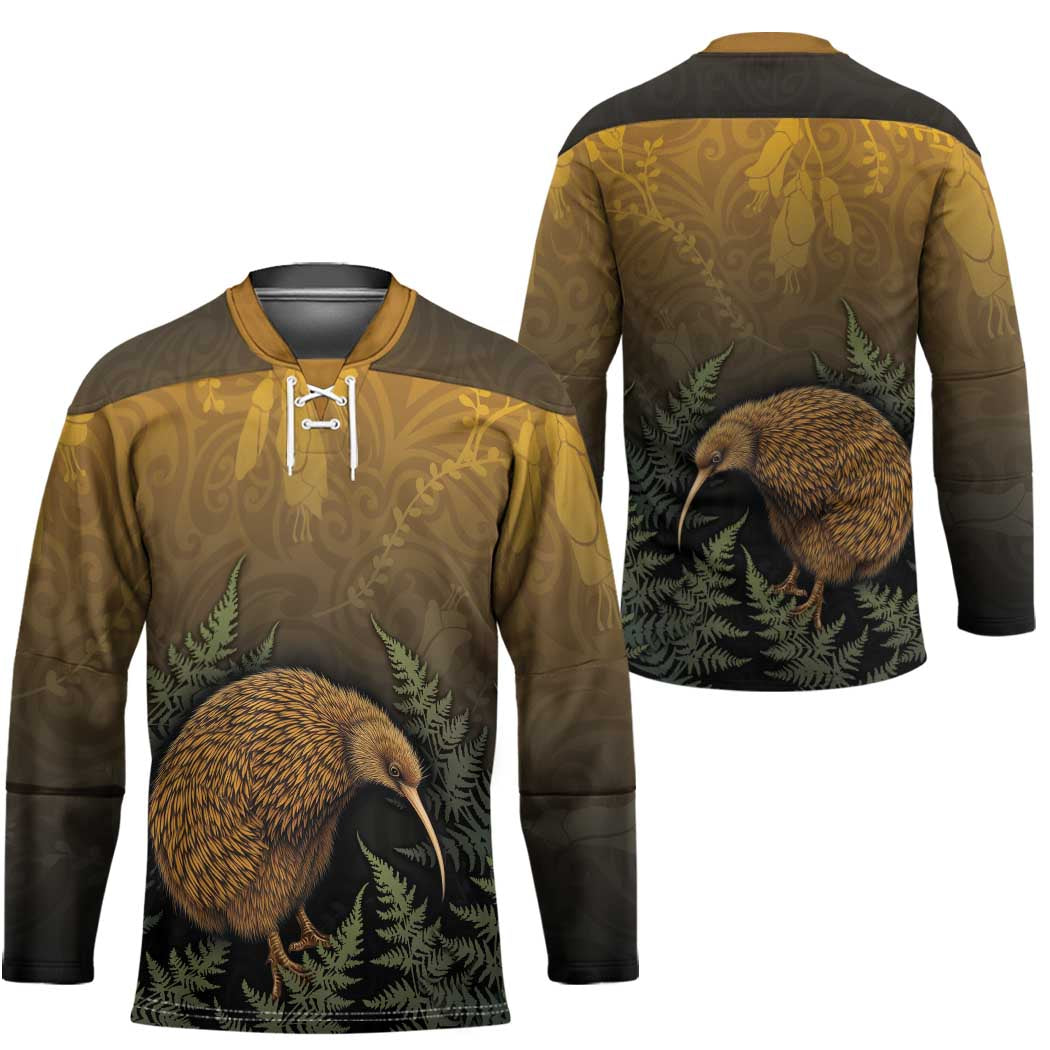 New Zealand Kiwi Bird Hockey Jersey Silver Fern Mix Maori Pattern