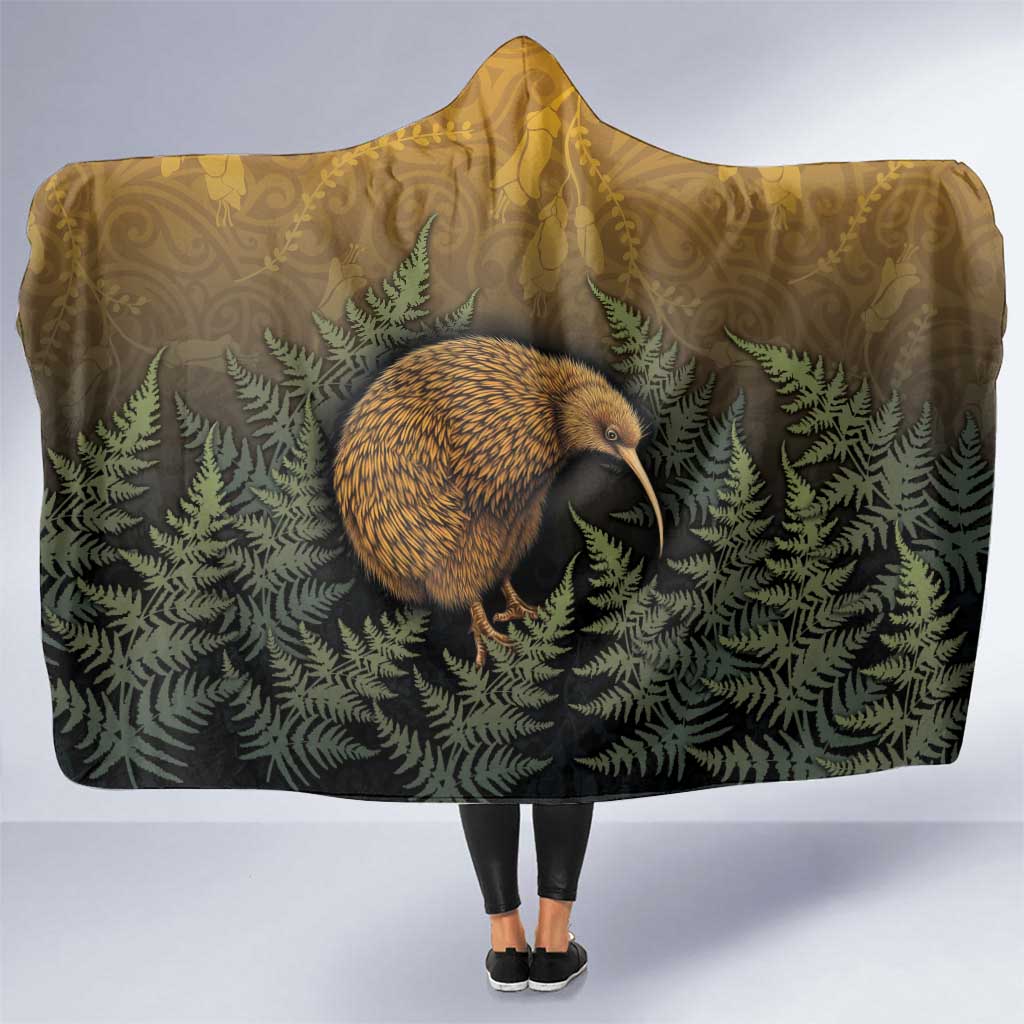 New Zealand Kiwi Bird Hooded Blanket Silver Fern Mix Maori Pattern LT05 One Size Brown - Polynesian Pride
