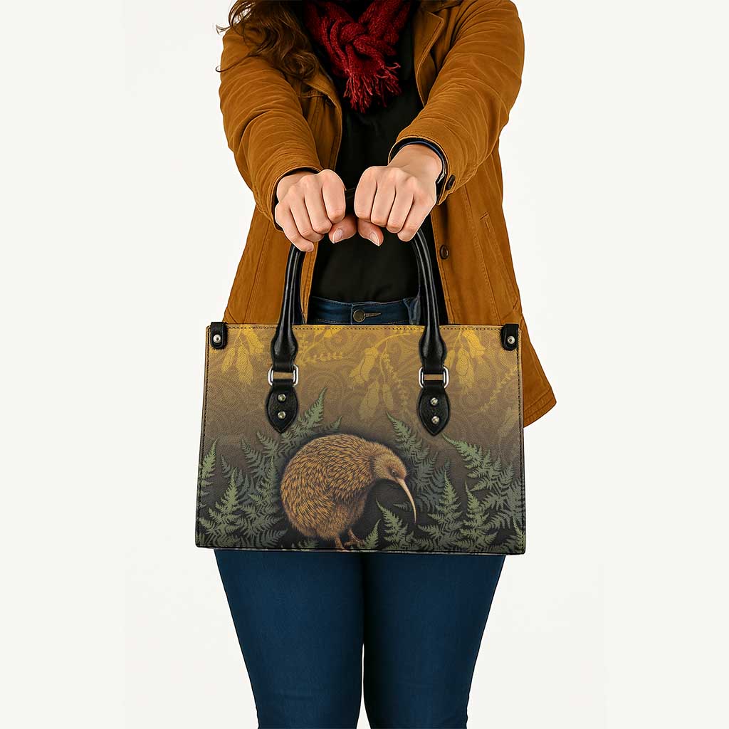 New Zealand Kiwi Bird Leather Bag Silver Fern Mix Maori Pattern LT05 - Polynesian Pride