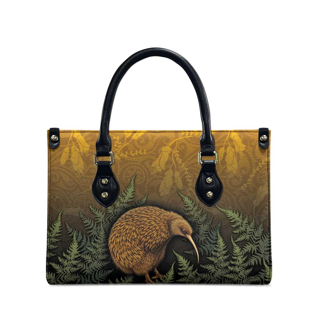 New Zealand Kiwi Bird Leather Bag Silver Fern Mix Maori Pattern LT05 - Polynesian Pride