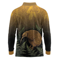 New Zealand Kiwi Bird Long Sleeve Polo Shirt Silver Fern Mix Maori Pattern LT05 - Polynesian Pride