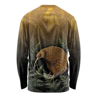 New Zealand Kiwi Bird Long Sleeve Shirt Silver Fern Mix Maori Pattern