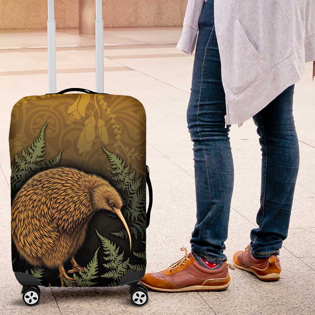 New Zealand Kiwi Bird Luggage Cover Silver Fern Mix Maori Pattern