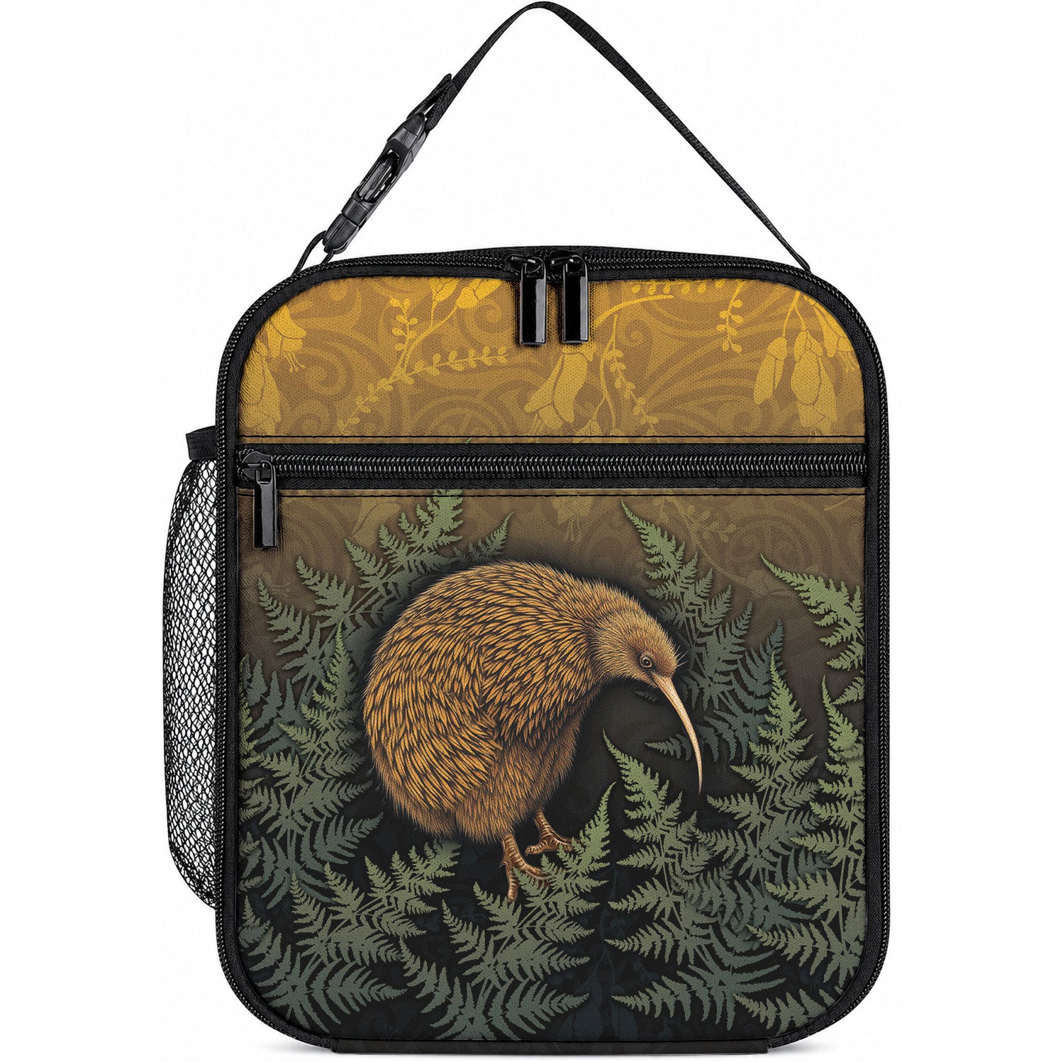 New Zealand Kiwi Bird Lunch Bag Silver Fern Mix Maori Pattern LT05 10.2 × 8.3 × 4.3 inch Brown - Polynesian Pride