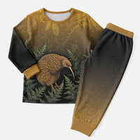 New Zealand Kiwi Bird Christmas Pajama Set Silver Fern Mix Maori Pattern LT05 Men Brown - Polynesian Pride