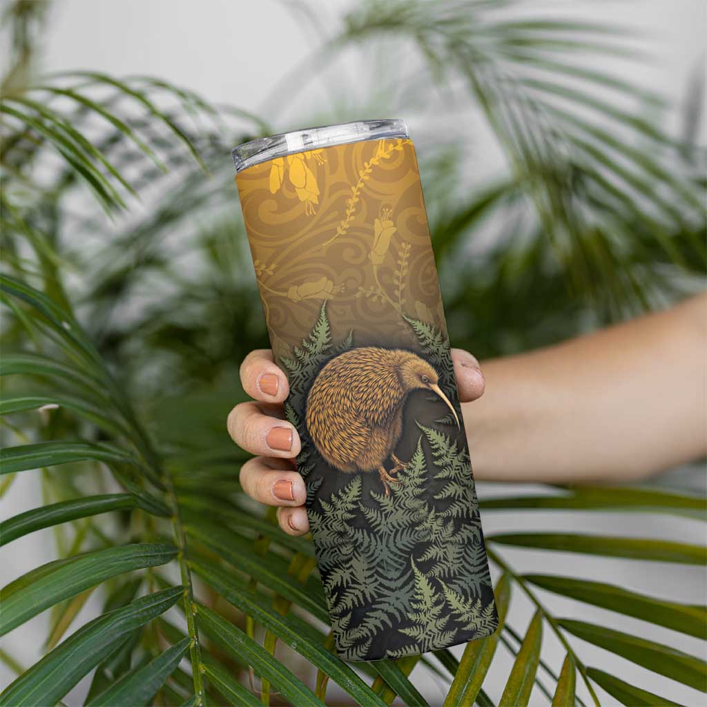New Zealand Kiwi Bird Skinny Tumbler Silver Fern Mix Maori Pattern LT05 - Polynesian Pride
