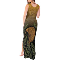 New Zealand Kiwi Bird Tank Maxi Dress Silver Fern Mix Maori Pattern