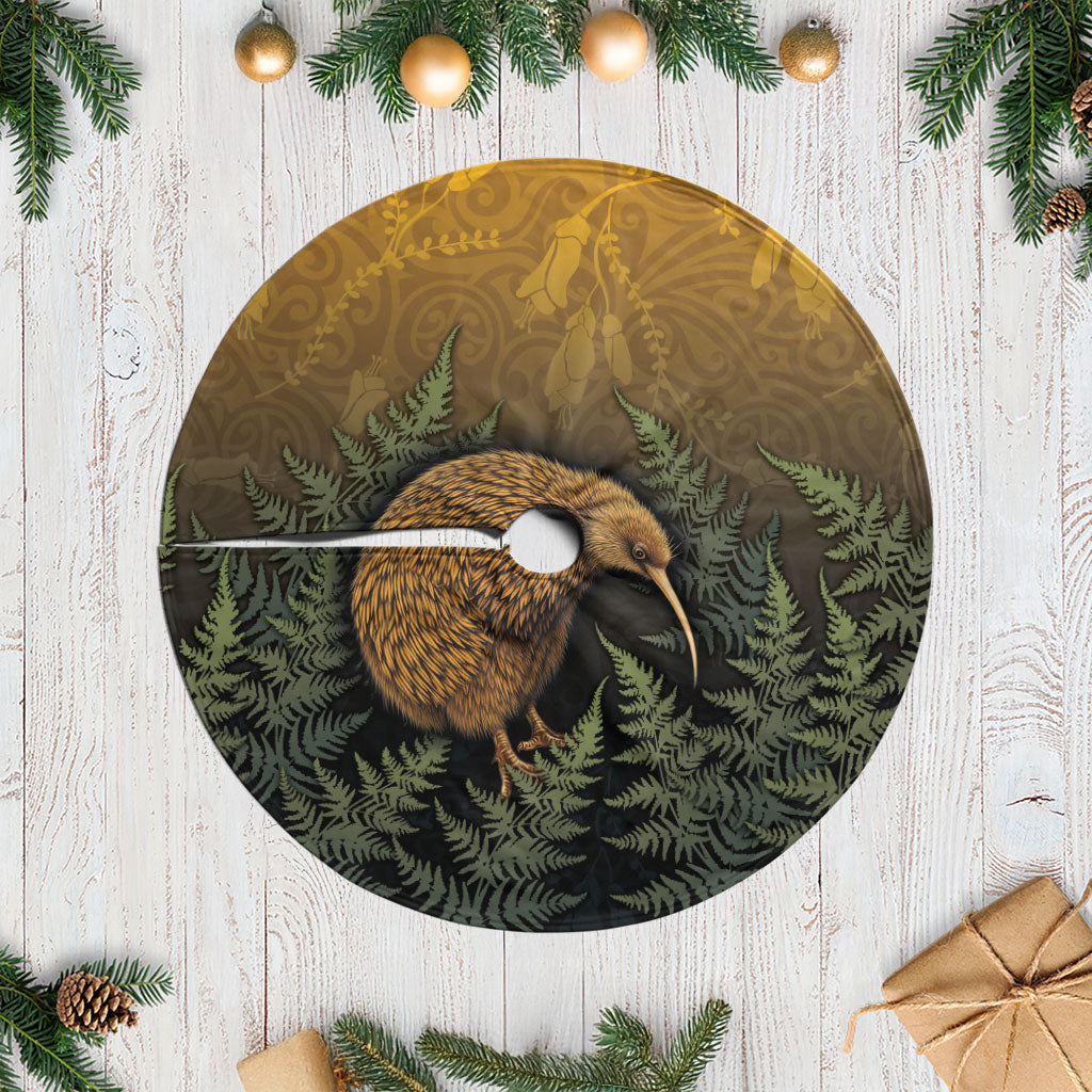 New Zealand Kiwi Bird Tree Skirt Silver Fern Mix Maori Pattern LT05 Casual Brown - Polynesian Pride