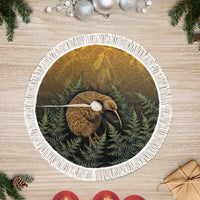 New Zealand Kiwi Bird Tree Skirt Silver Fern Mix Maori Pattern LT05 Fringed Brown - Polynesian Pride