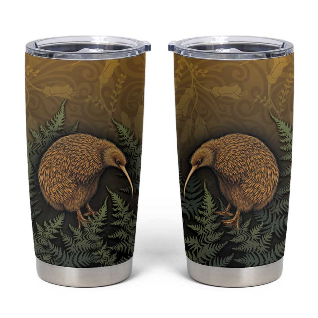 New Zealand Kiwi Bird Tumbler Cup Silver Fern Mix Maori Pattern
