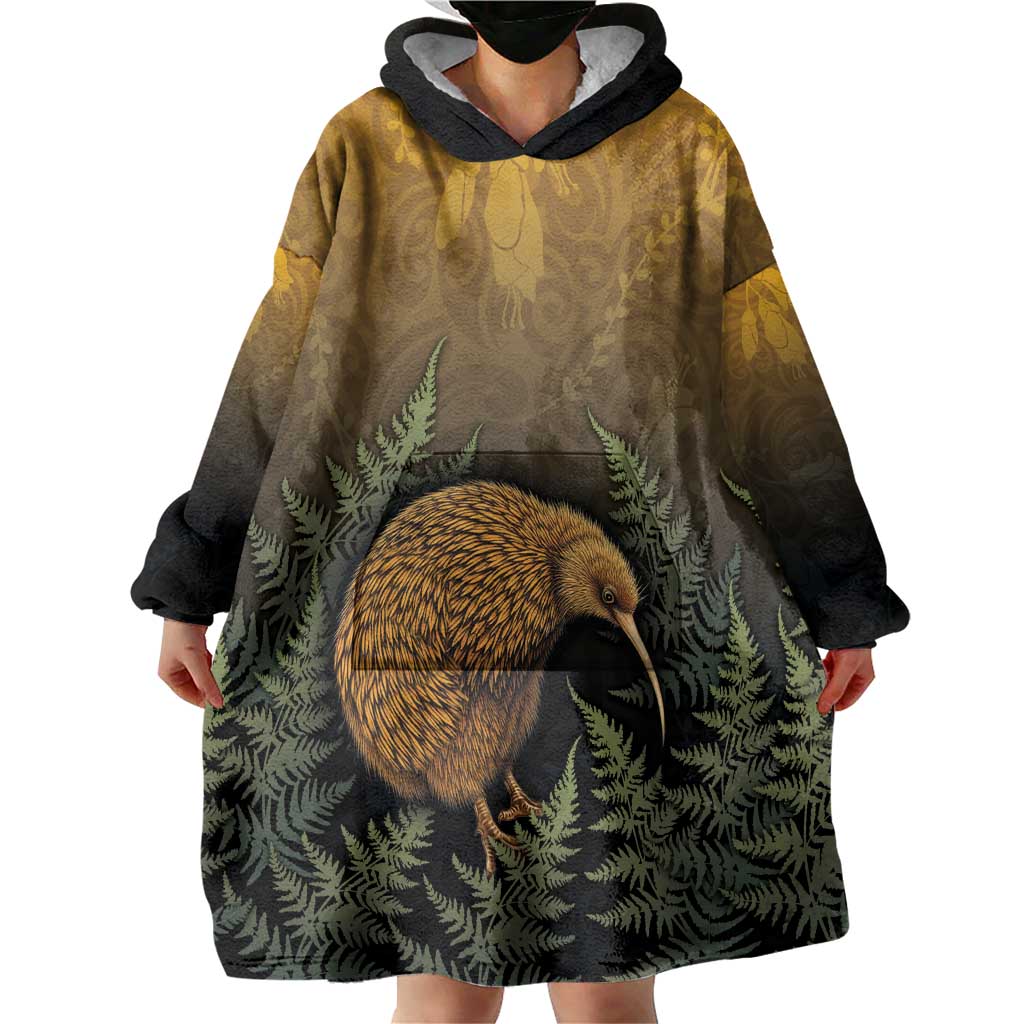 New Zealand Kiwi Bird Wearable Blanket Hoodie Silver Fern Mix Maori Pattern LT05 - Polynesian Pride