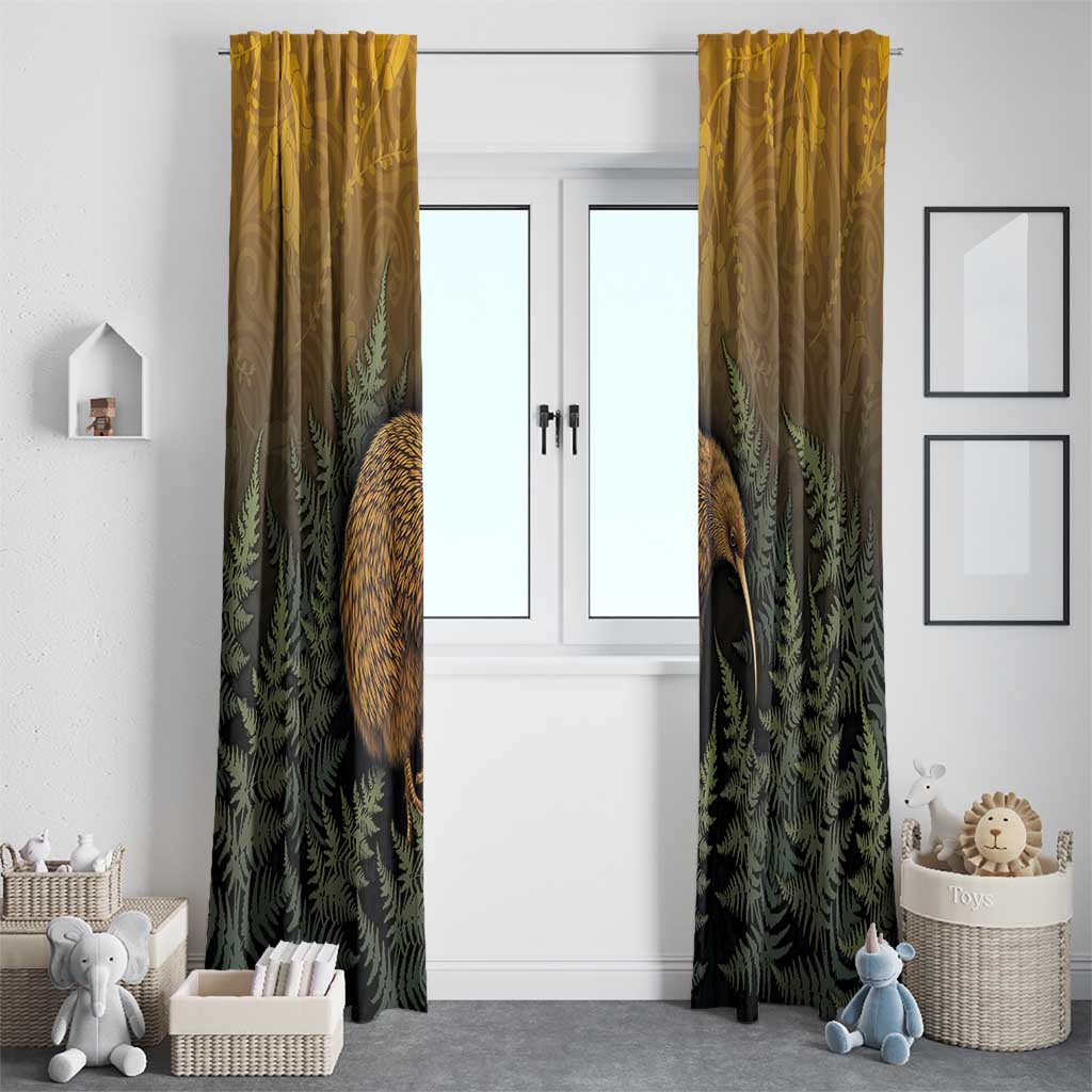 New Zealand Kiwi Bird Window Curtain Silver Fern Mix Maori Pattern