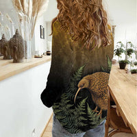 New Zealand Kiwi Bird Women Casual Shirt Silver Fern Mix Maori Pattern LT05 - Polynesian Pride