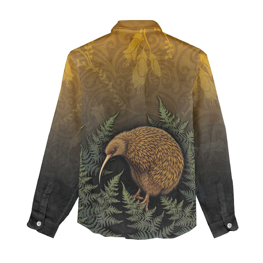 New Zealand Kiwi Bird Women Casual Shirt Silver Fern Mix Maori Pattern LT05 - Polynesian Pride