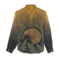 New Zealand Kiwi Bird Women Casual Shirt Silver Fern Mix Maori Pattern LT05 - Polynesian Pride