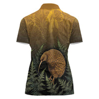 New Zealand Kiwi Bird Women Polo Shirt Silver Fern Mix Maori Pattern LT05 - Polynesian Pride