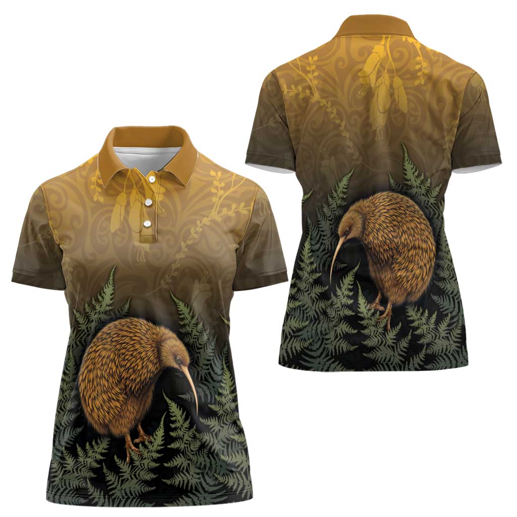 New Zealand Kiwi Bird Women Polo Shirt Silver Fern Mix Maori Pattern LT05 - Polynesian Pride