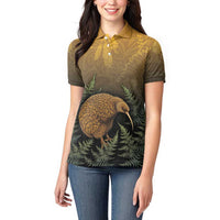 New Zealand Kiwi Bird Women Polo Shirt Silver Fern Mix Maori Pattern LT05 - Polynesian Pride