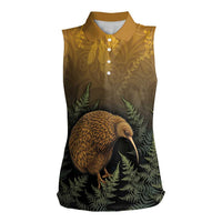 New Zealand Kiwi Bird Women Sleeveless Polo Shirt Silver Fern Mix Maori Pattern LT05 Female Brown - Polynesian Pride