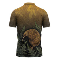 New Zealand Kiwi Bird Zipper Polo Shirt Silver Fern Mix Maori Pattern LT05 - Polynesian Pride