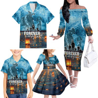 Hawaii Memorial Day Lantern Floating Family Matching Off The Shoulder Long Sleeve Dress and Hawaiian Shirt Always In Our Hearts LT05 - Polynesian Pride