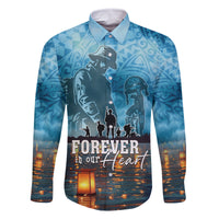 Hawaii Memorial Day Lantern Floating Family Matching Off Shoulder Maxi Dress and Hawaiian Shirt Always In Our Hearts LT05 Dad's Shirt - Long Sleeve Blue - Polynesian Pride