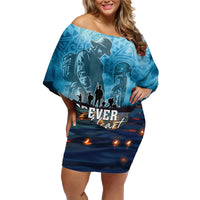 Hawaii Memorial Day Lantern Floating Family Matching Off Shoulder Short Dress and Hawaiian Shirt Always In Our Hearts LT05 Mom's Dress Blue - Polynesian Pride