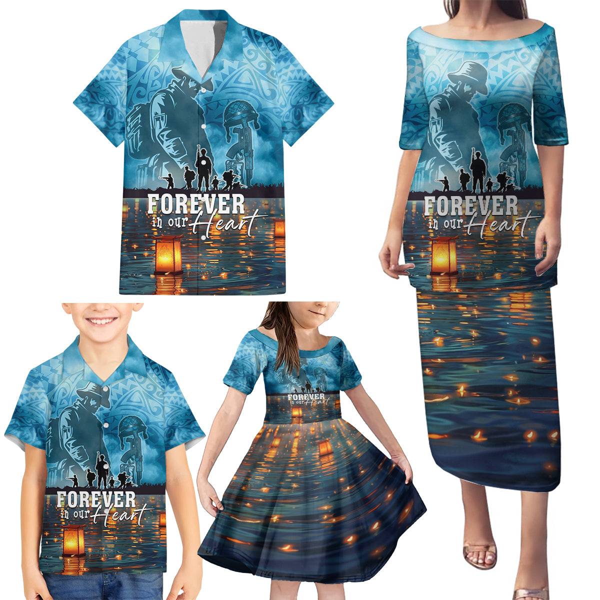 Hawaii Memorial Day Lantern Floating Family Matching Puletasi and Hawaiian Shirt Always In Our Hearts LT05 - Polynesian Pride