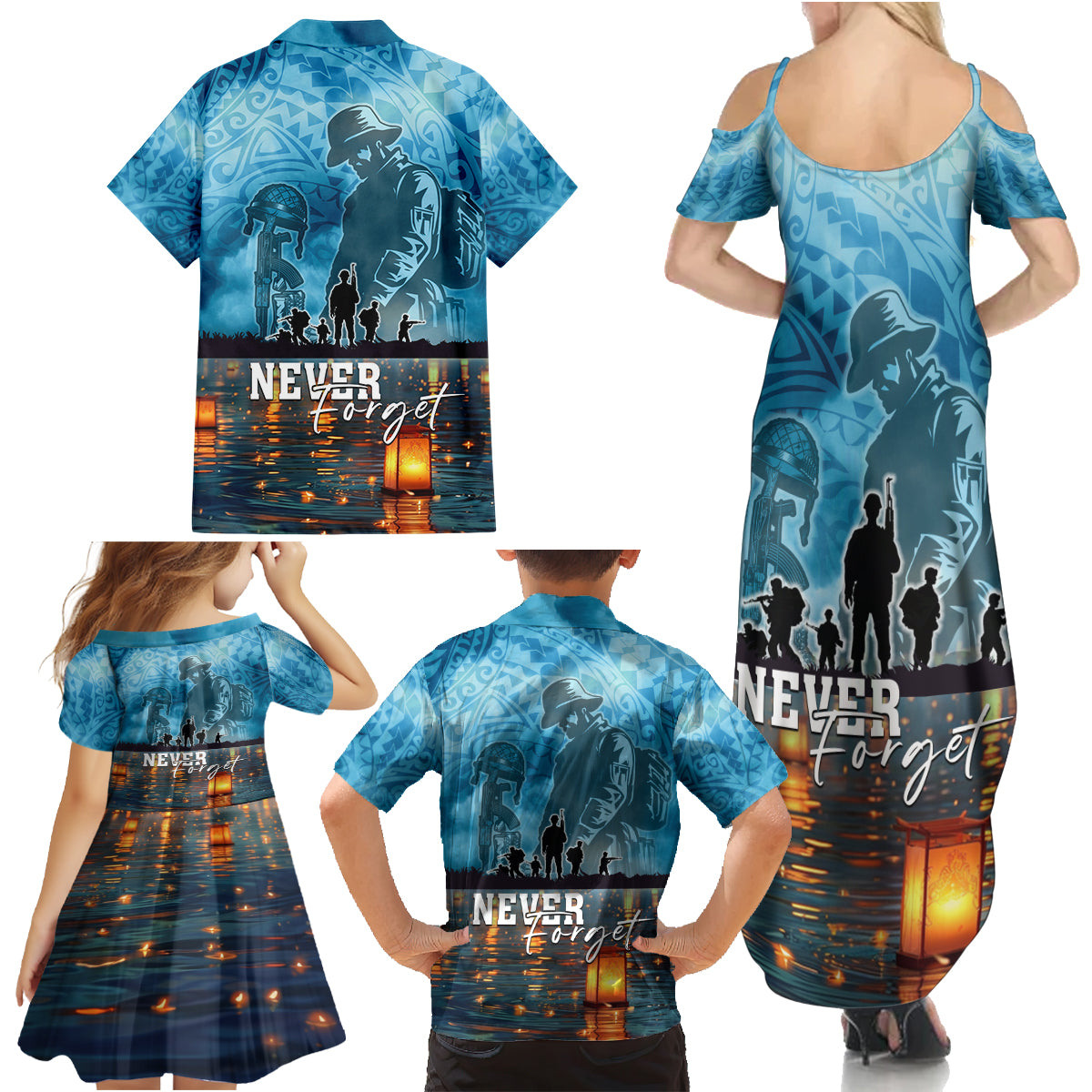 Hawaii Memorial Day Lantern Floating Family Matching Summer Maxi Dress and Hawaiian Shirt Always In Our Hearts LT05 - Polynesian Pride