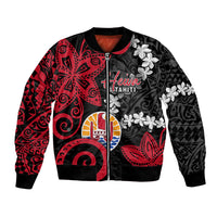 Tahiti Heiva Festival Bomber Jacket Floral Pattern With Coat Of Arms LT05 Unisex Black - Polynesian Pride