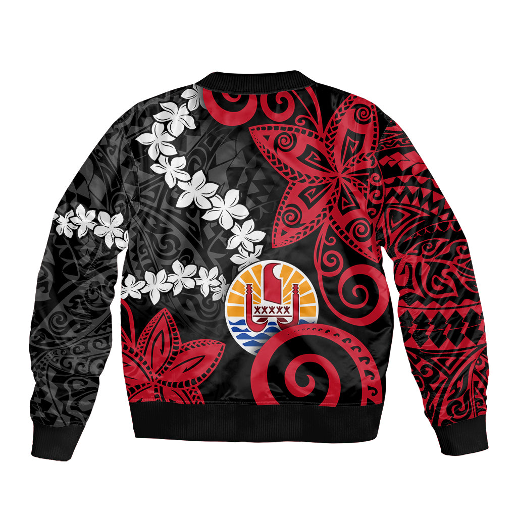 Tahiti Heiva Festival Bomber Jacket Floral Pattern With Coat Of Arms LT05 - Polynesian Pride