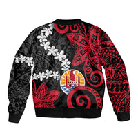Tahiti Heiva Festival Bomber Jacket Floral Pattern With Coat Of Arms LT05 - Polynesian Pride