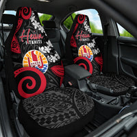 Tahiti Heiva Festival Car Seat Cover Floral Pattern With Coat Of Arms LT05 One Size Black - Polynesian Pride