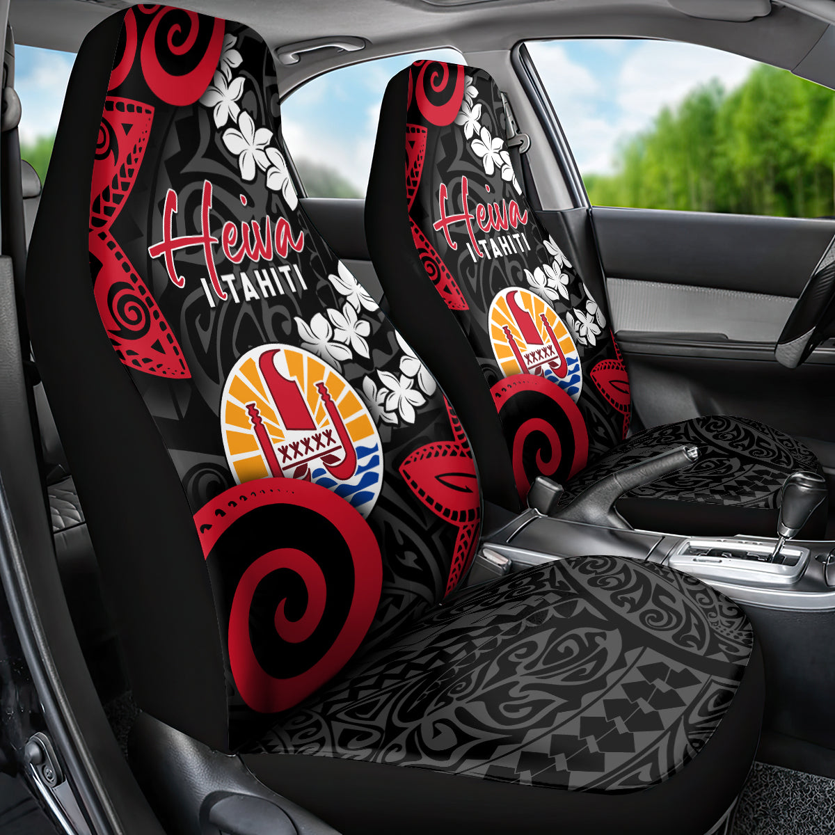 Tahiti Heiva Festival Car Seat Cover Floral Pattern With Coat Of Arms LT05 - Polynesian Pride
