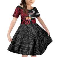 Tahiti Heiva Festival Family Matching Mermaid Dress and Hawaiian Shirt Floral Pattern With Coat Of Arms LT05 Daughter's Dress Black - Polynesian Pride