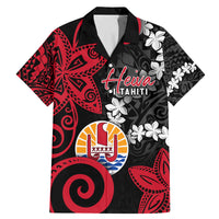 Tahiti Heiva Festival Family Matching Mermaid Dress and Hawaiian Shirt Floral Pattern With Coat Of Arms LT05 Dad's Shirt - Short Sleeve Black - Polynesian Pride