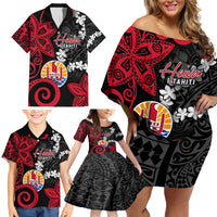 Tahiti Heiva Festival Family Matching Off Shoulder Short Dress and Hawaiian Shirt Floral Pattern With Coat Of Arms LT05 - Polynesian Pride
