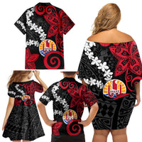 Tahiti Heiva Festival Family Matching Off Shoulder Short Dress and Hawaiian Shirt Floral Pattern With Coat Of Arms LT05 - Polynesian Pride
