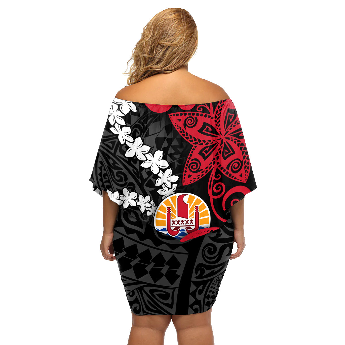 Tahiti Heiva Festival Family Matching Off Shoulder Short Dress and Hawaiian Shirt Floral Pattern With Coat Of Arms LT05 - Polynesian Pride